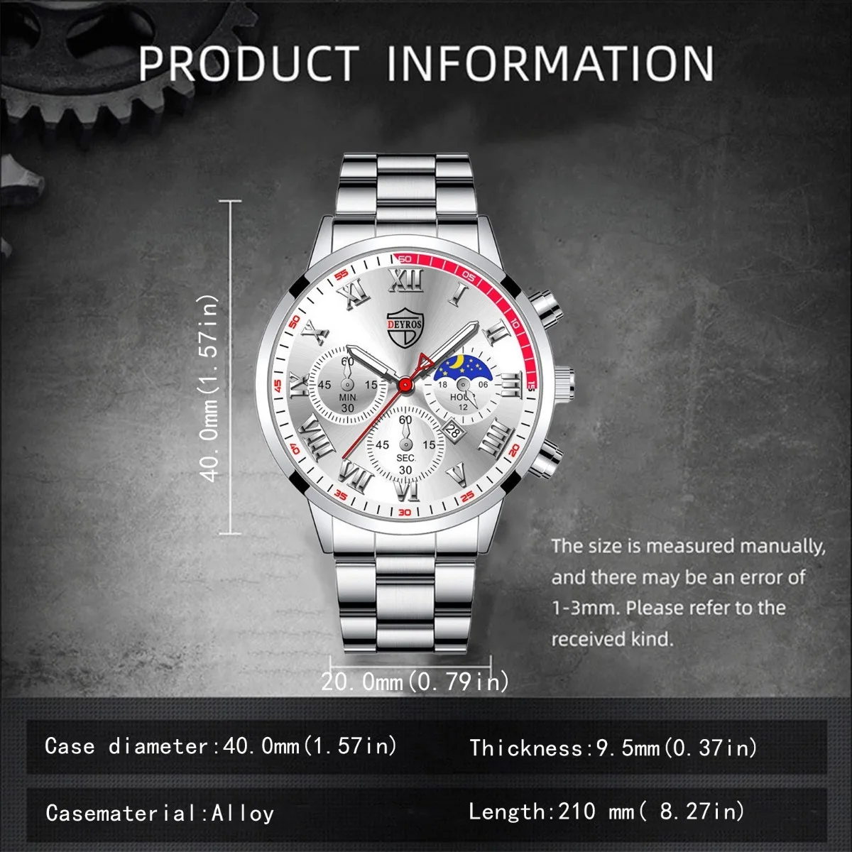 DEYROS 세련된 남성 캐주얼 비즈니스 쿼츠 시계, 3 종 세트, 학교 시즌 이상적인 생일 선물