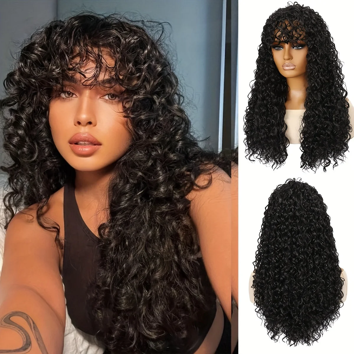 

Женский модный длинный синтетический парик натурального цвета с мелкими кудрями, машинной работы, с шапочкой, подходит для повседневной носки