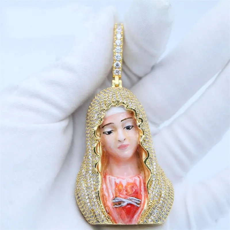 JEWE Custom Enamel Portrait Charm Pendant S925 Silver 14K Gold Plated Vvs Moissanite Diamond Iced Out Necklace Chain Jewelry