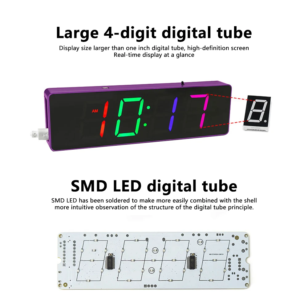 Imagem -05 - Colorido Relógio Digital Kit Faça Você Mesmo Rgb Microcontrolador Solda Exercício Prático Formação Produção Peças Soltas