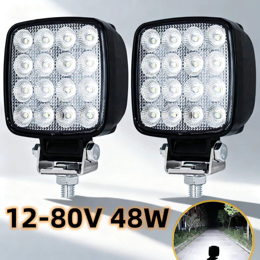 2Pcs LED Work Light 12V - 80V 48W Headlights For Loader Tractor Excavator Light Lighting Off Road 4x4 Auxiliary Lamp