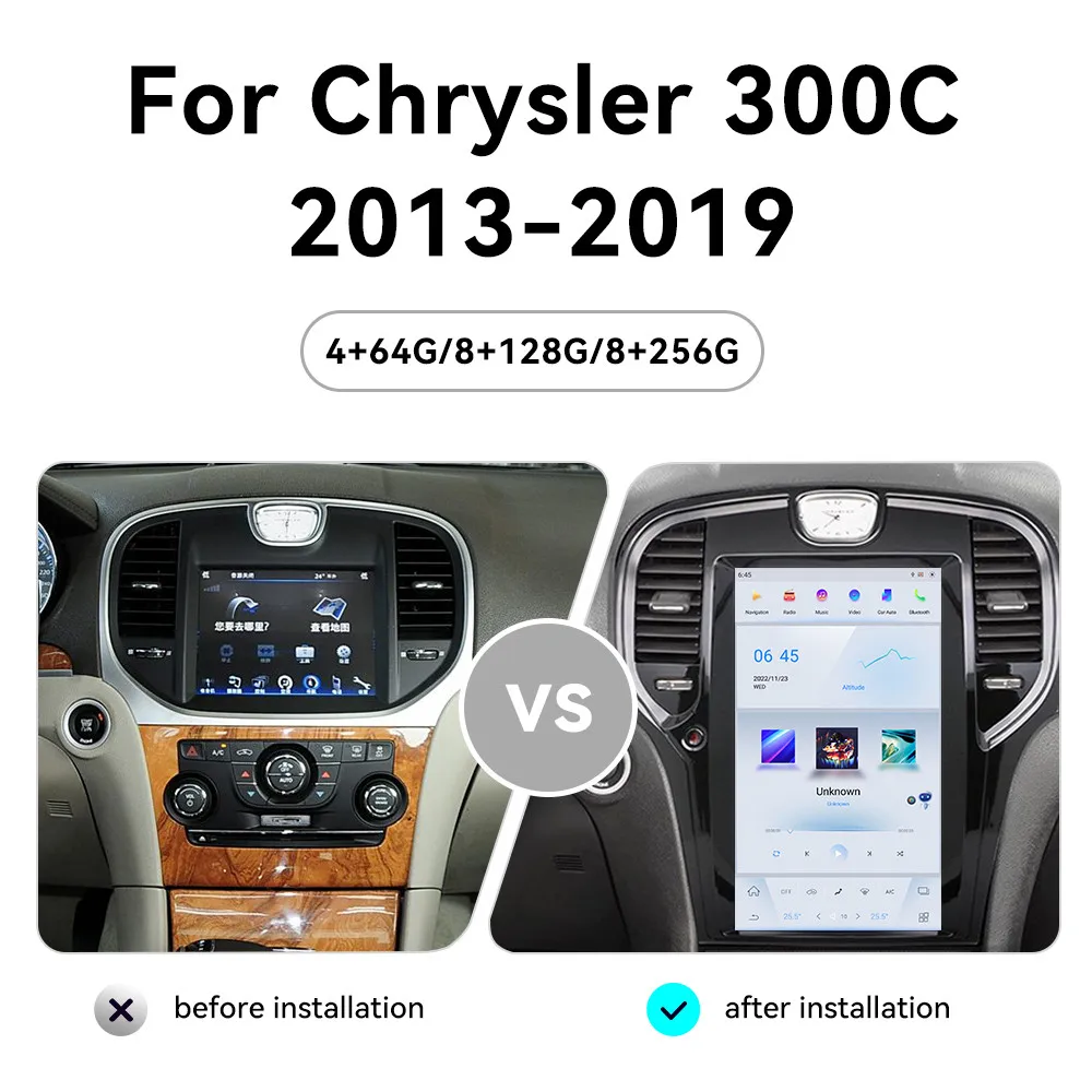 

13,3-дюймовый авторадио с большим экраном для Chrysler 300C 2013-2019 Android 13 GPS Navi Автомобильный радиоприемник Мультимедийный плеер Головное устройство Car Play