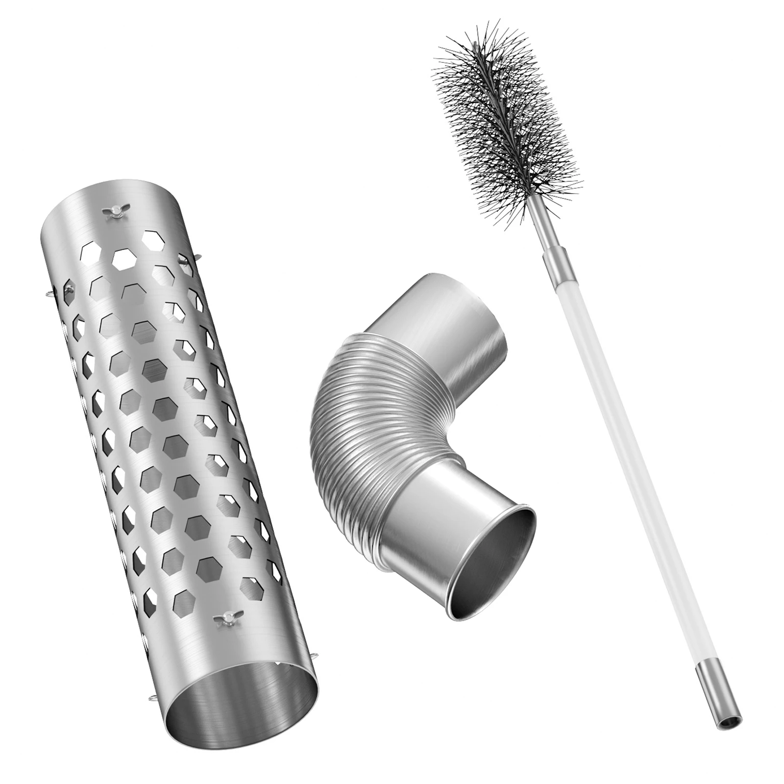 Stainless Steel Wood Stove Chimney Equipment-Elbow Pipe and Chimney Brush, 3.5 Inches (9 cm) X 12.6 Inches (32 cm), Suitable for Wood-Burning Stove Chimney Ventilation Pipe, Stove Accessories, Camping Wood Stove Accessories, Durable and Anti-Rust