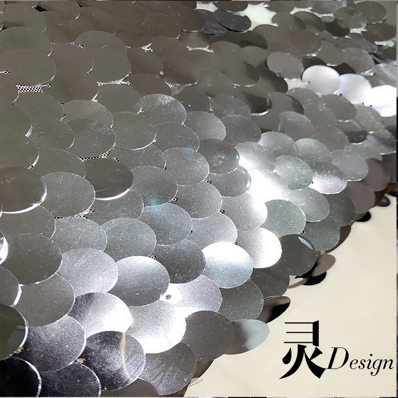 Mesh Fabric Round Fish Scale Sequins Bright Silver Embroidery for Skirt Design Background Decorative Cloth Diy Sewing