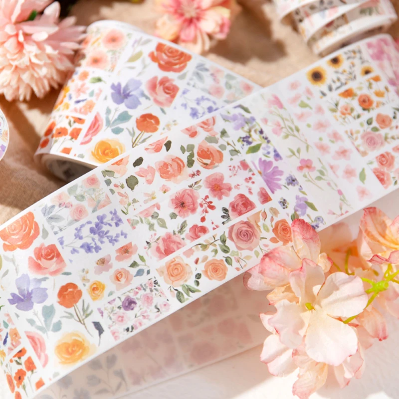 6PCS - 레트로 플라워 룸 드리미 다이 커팅 노트북 재료 재활용 테이프, DIY 스크랩북, 노트북 장식