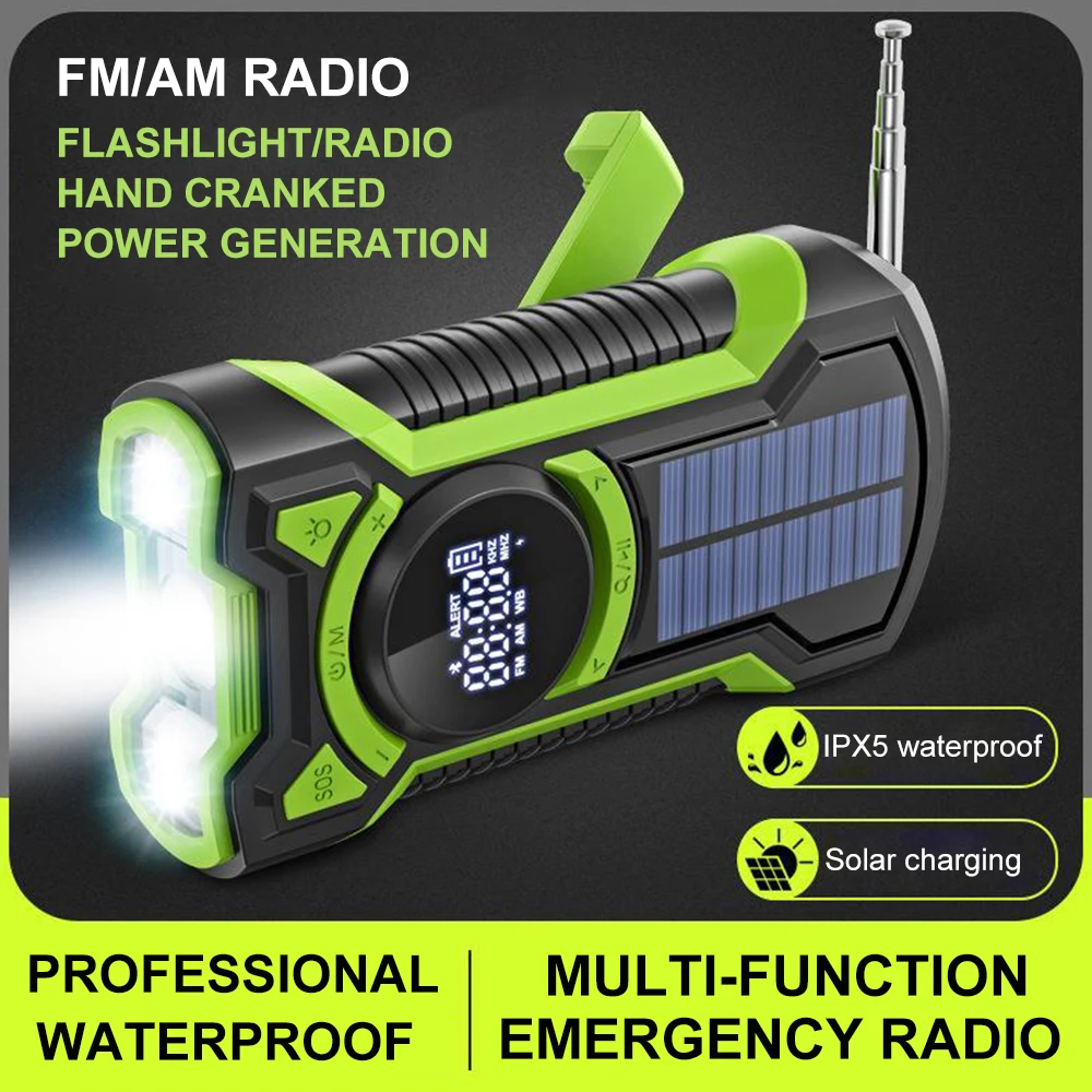 

Outdoor Solar AM/FM Radio Player Hand Crank Charging Portable Emergency Flashlight Multi-function Survival Camping Tool