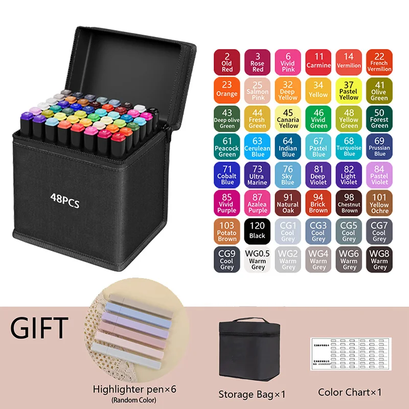 24-262 Kleuren Alcohol-Based Tekenenstiften Dubbele Punt Permanente Art Sketch Markers voor Illustratie Schoolbenodigdheden
