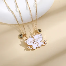 Stainless Steel Hug Cute Pet Cat Couple Pendant Necklace for Women Girls lovers Friendship Necklace Jewelry Fashion Gift