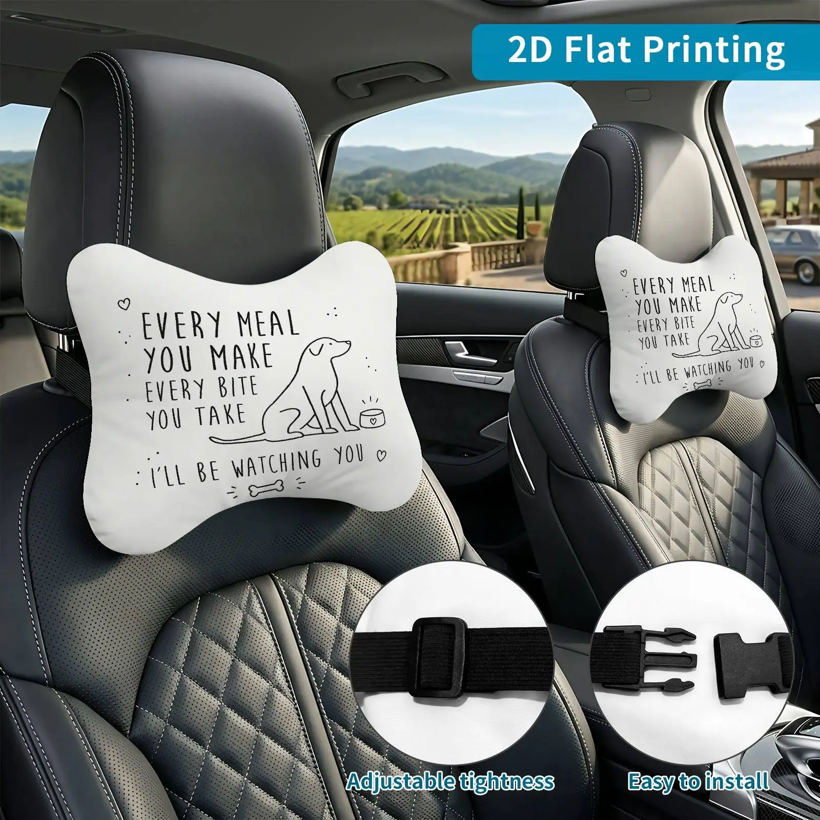 2pcs Dog Bone Bowl Car Seat Headrest, Neck Support Cushion, Suitable For All Seasons Of Car Accessories, Pet Theme, Travel Neck