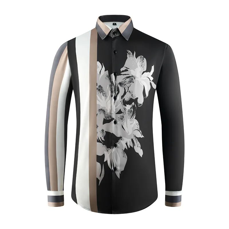 

Luxury 3D Floral Printed Shirt for Men Long Sleeve Casual Shirts High Quality Business Social Street Wear Shirt Men Clothing