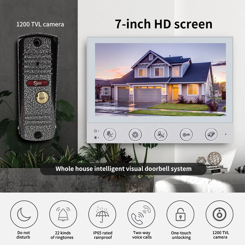 

Video Doorbell Door Phone Intercom System for Home 7-Inch Monitor One Click Unlock DND Mode Handsfree Two-Way Audio Waterproof