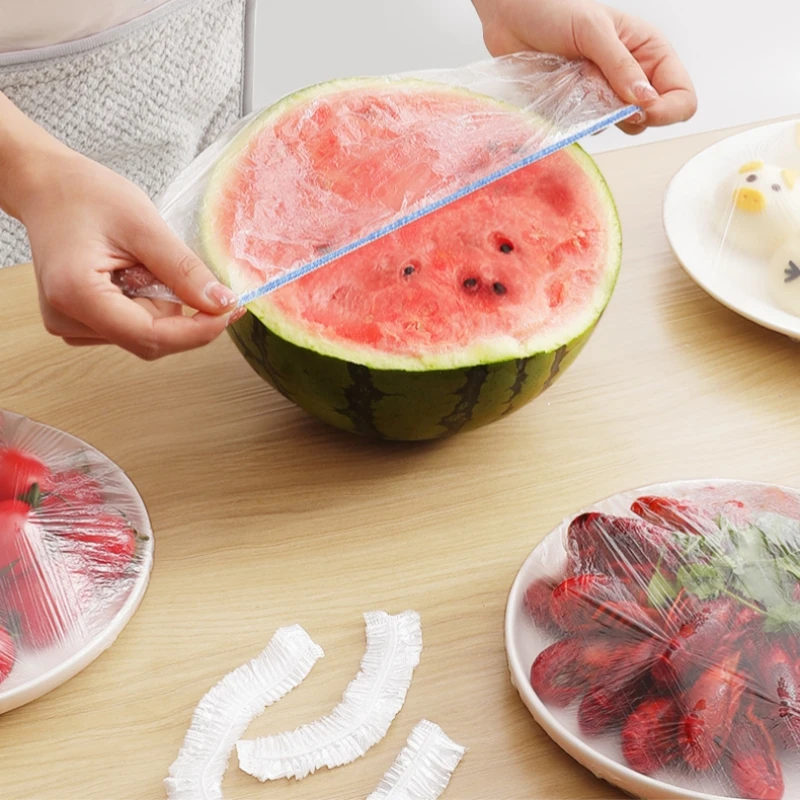 100/200pcs Saran Wrap Colorful Disposable Food Cover Food Grade Fresh-keeping Plastic Bag Kitchen Refrigerator Accessories