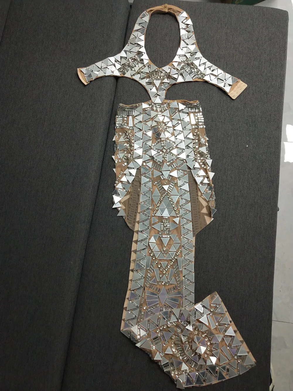 Vestido largo con abertura alta y diamantes de imitación para mujer, ropa de escenario Sexy con cuello en V y espalda descubierta, traje de actuación, trajes de fiesta de noche