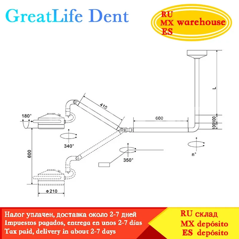 GreatLife Dent 36w 12 Bulbs KWS Pet Surgery Dental Super Brightness Ceiling Surgical Exam Shadowless Lamp Led Light  (90V-240V)