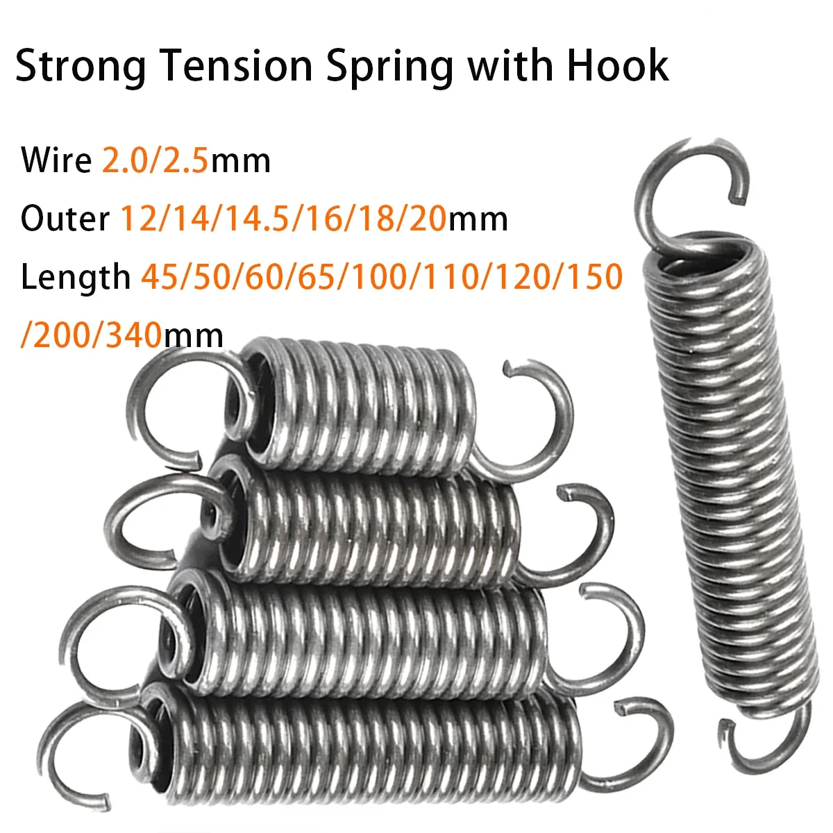 

Strong Tension Spring with Single Hook,Spring Steel,Wire 2/2.5Mm,Outer 12-20Mm,Length 14.5-200Mm,Support Customization