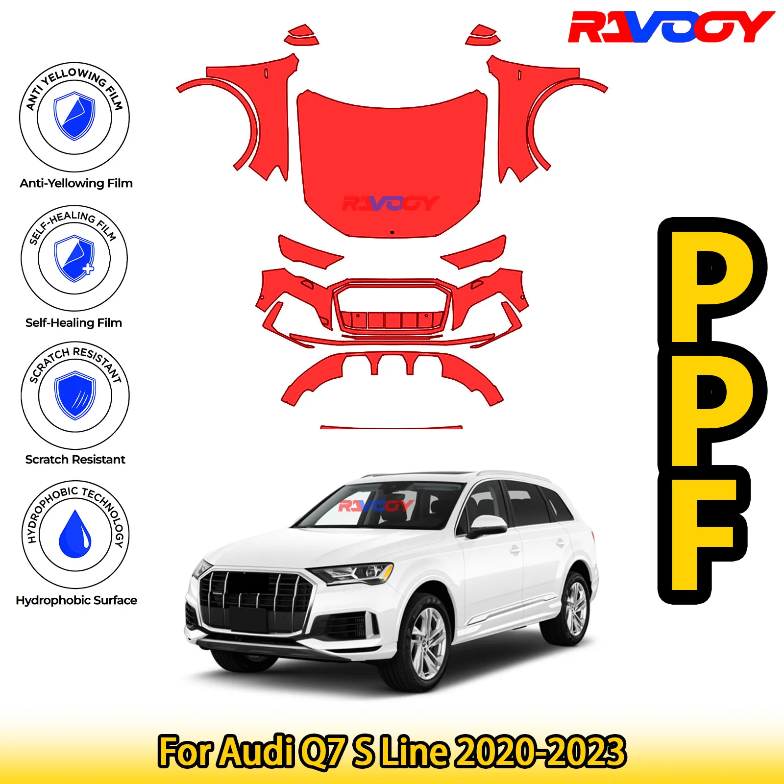 

For Audi Q7 S Line 2020-2023 Glossy Matte Black Precut front PPF Kit Paint Protection Film