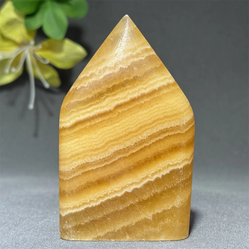 Natural Mineral Quartz Yellow Calcite Free-Form Torch Home Feng Shui Decorative Energy Healing Gem