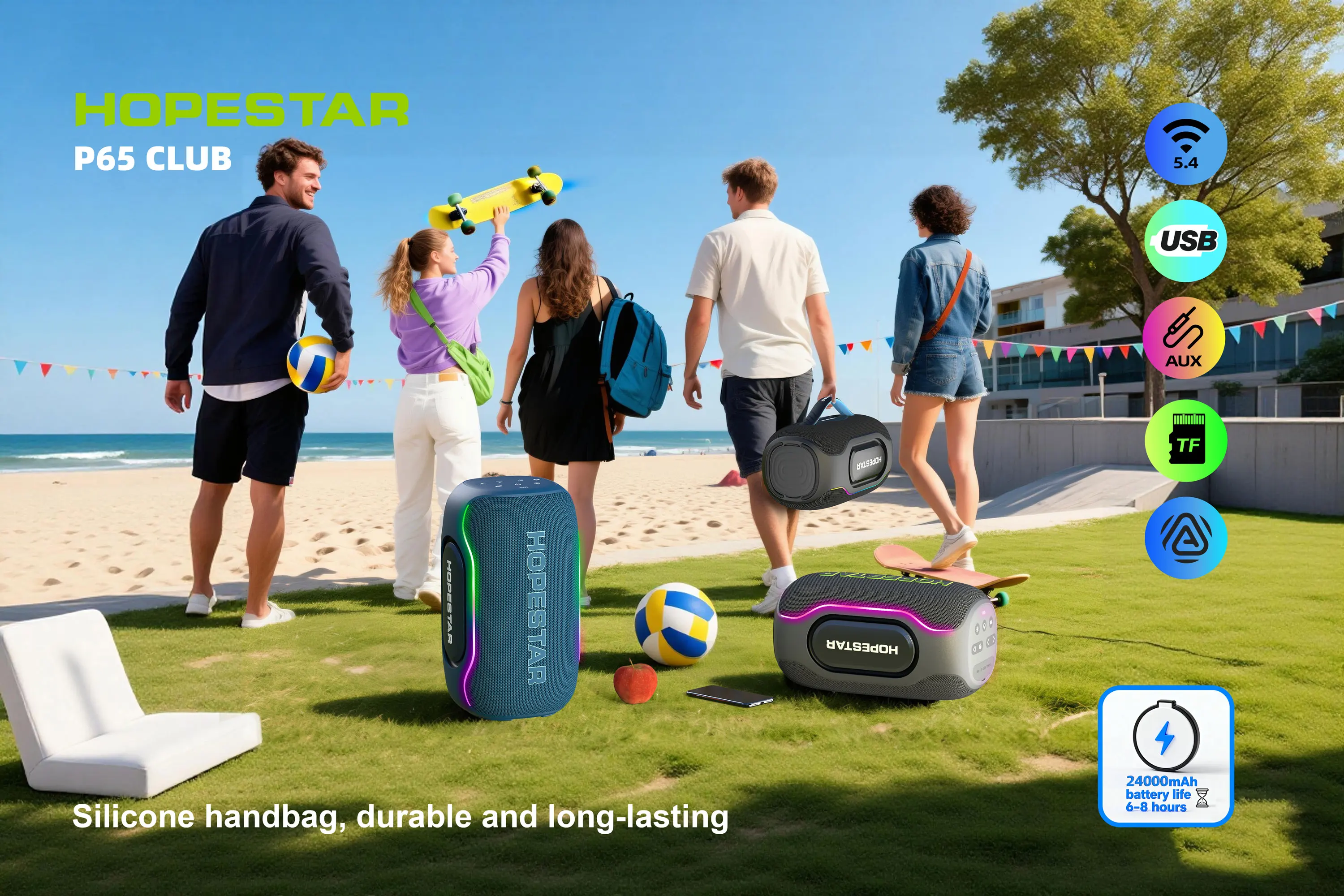 HOPESTAR P65 CLUB 220W Portable Wireless Speaker AI Enhanced Audio Heavy Bass Long Battery Life Rugged Design for Outdoor Party