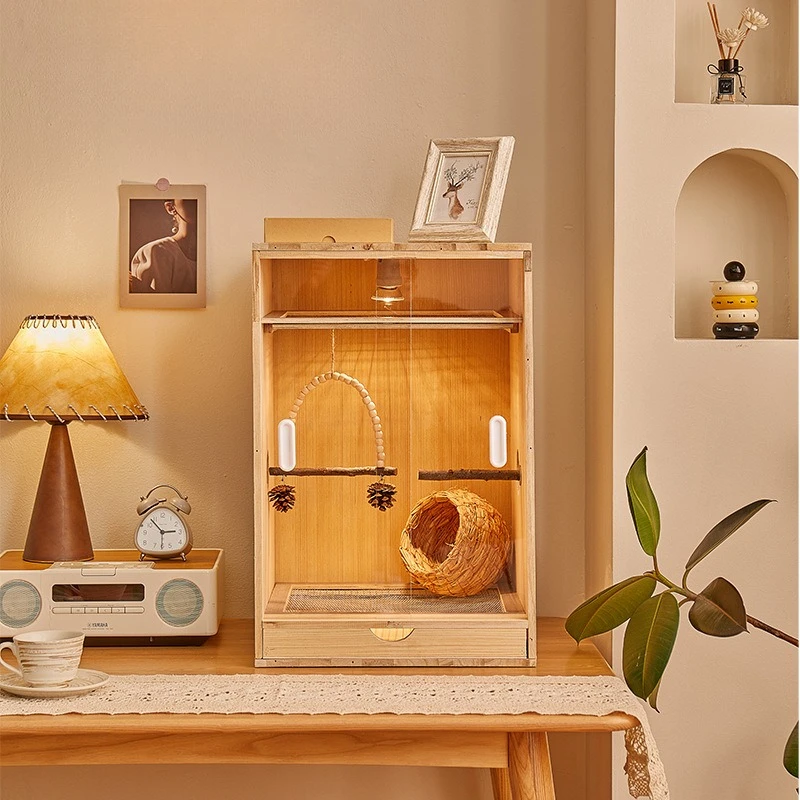 

Constant temperature cage for young birds, chicks in autumn and winter cages, peony and Xuanfeng solid wood warm box cages