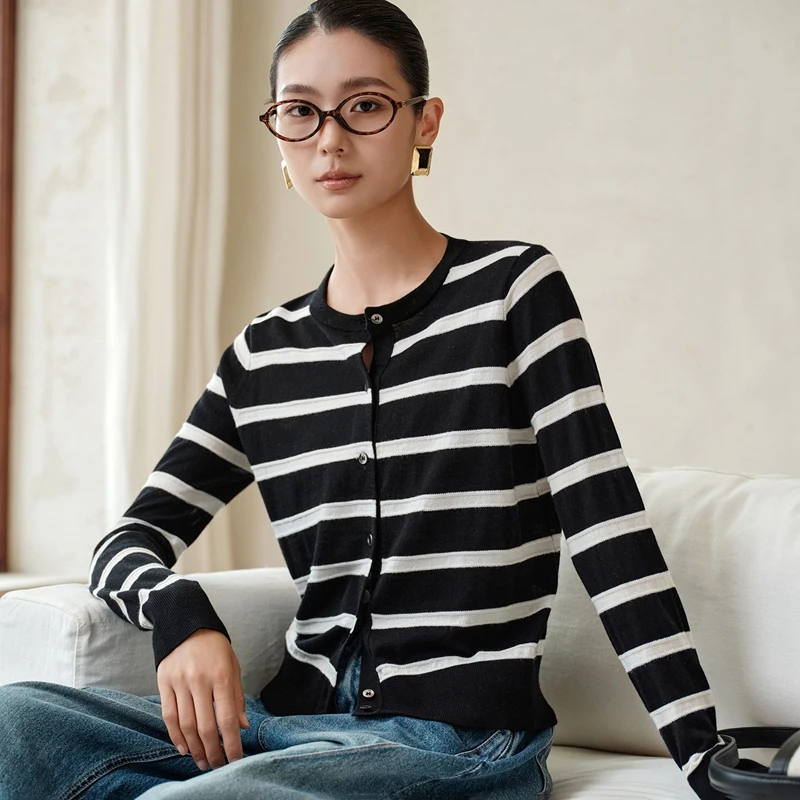 

Comfy Soft 100% Merino Wool Cardigan Sweater Pullover Women O-Neck Long Sleeve Knitwear Basic Elegant Warm Clothing Tops