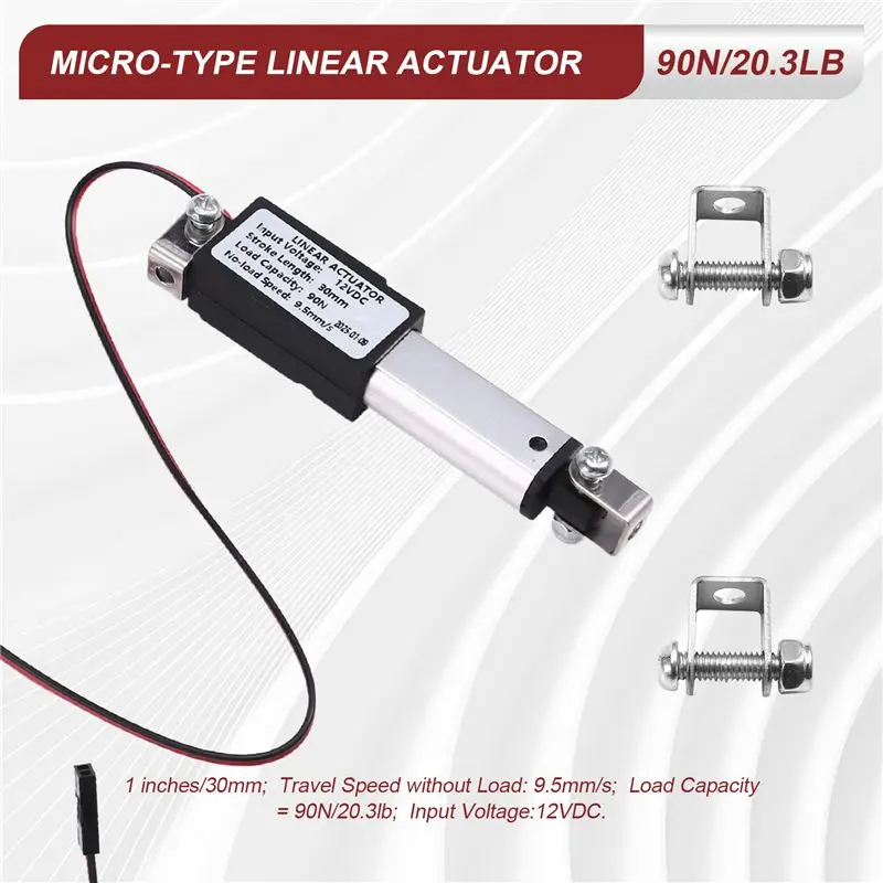 DT39 Micro Linear Actuator 1 Inch Stroke 90N/20.3lb Speed 9.5mm/S Mini Electric Waterproof Actuator Motor Linear Actuator 12V