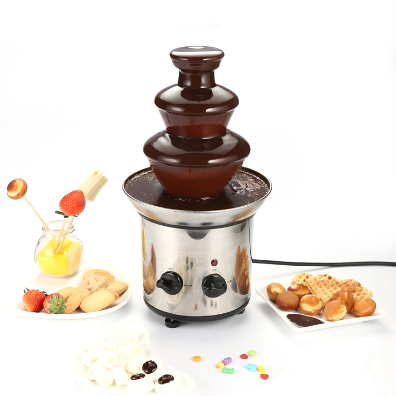 

3 Tier Big Chocolate Melting With Heating Fondue Cheese Fondue Chocolate Machine Digital Chocolate Fountain Machine 110-220V