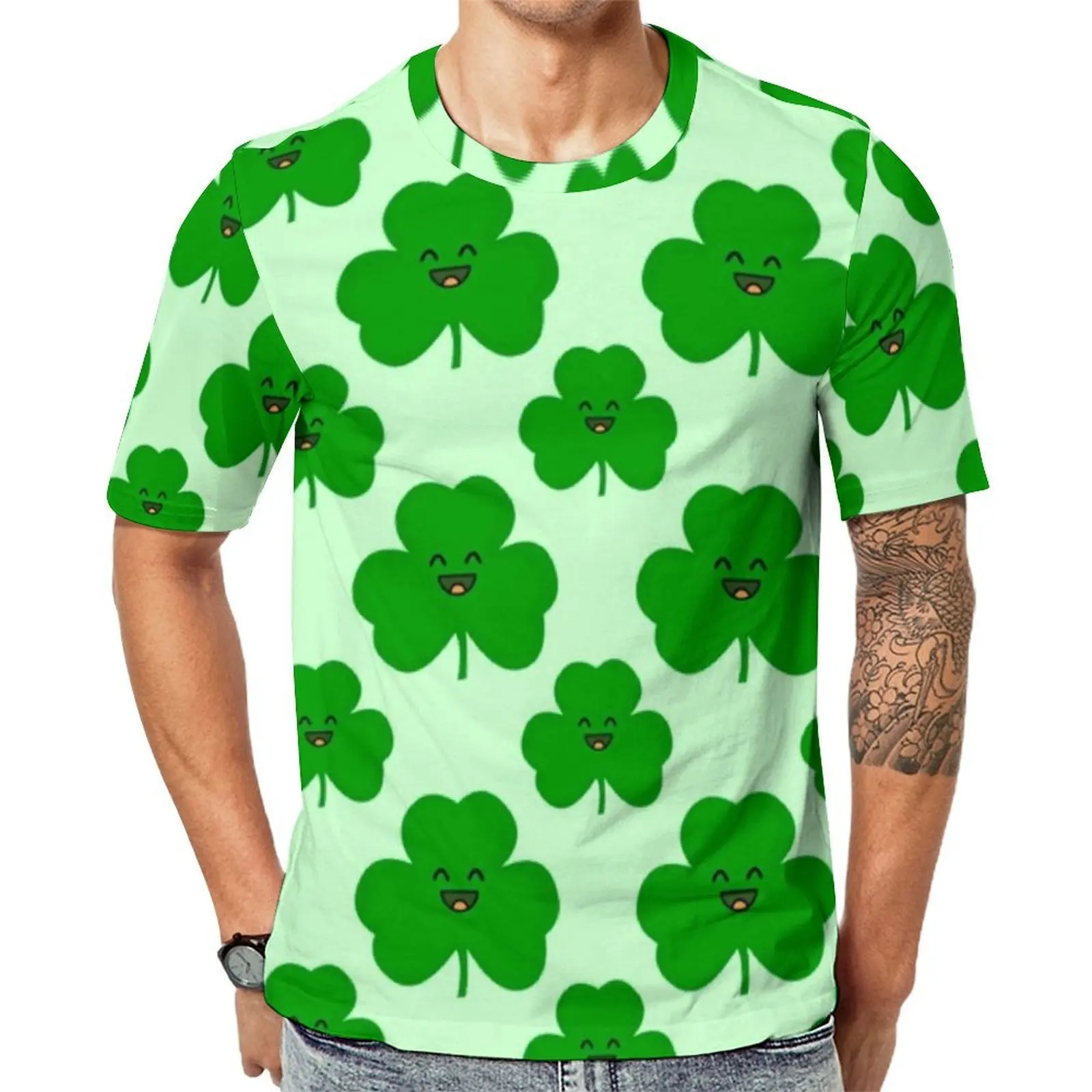 Oversized T Shirt Premium Happy Shamrock T Shirts Cartoon Leaf Print Funny O-Neck Tshirt Men Popular Graphic Clothing