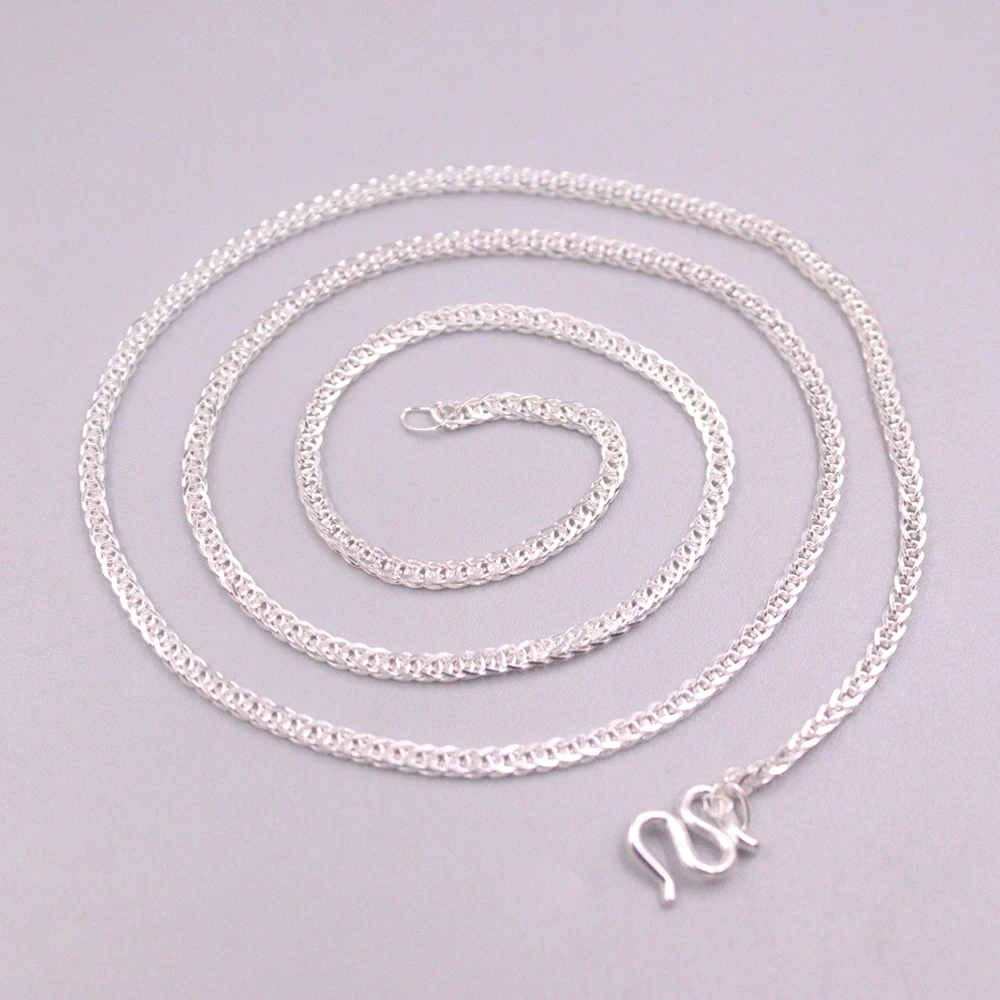 

Real Pure 999 Fine Silver Chain Women Lucky 1.8mm Wheat Braided Necklace 4-5g/45cm