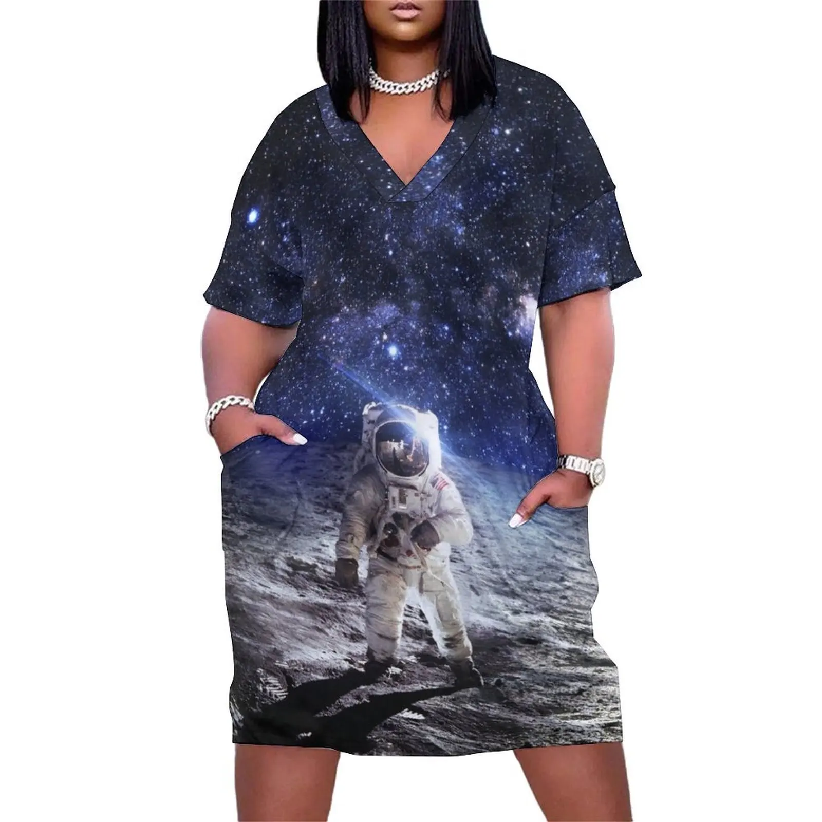 Space Astronaut Moon Landing Alien Galaxy Loose Pocket Dress Clothing female dresses for prom summer dresses womens 2025