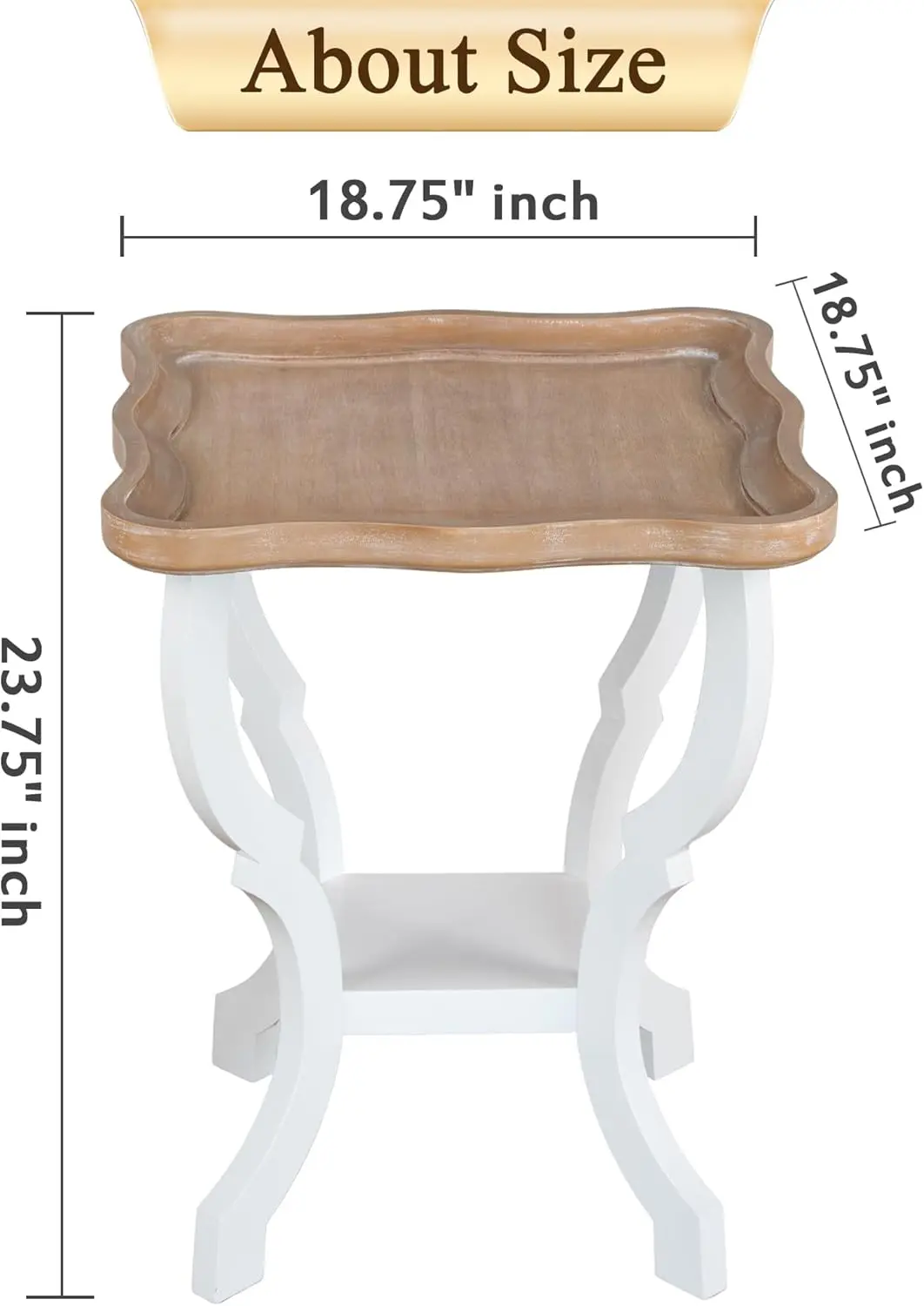 Farmhouse End Table, Wood Square Side Table, 2 Tiers Accent Table For Family, Living Room Or Small Spaces, Concave Legs, White