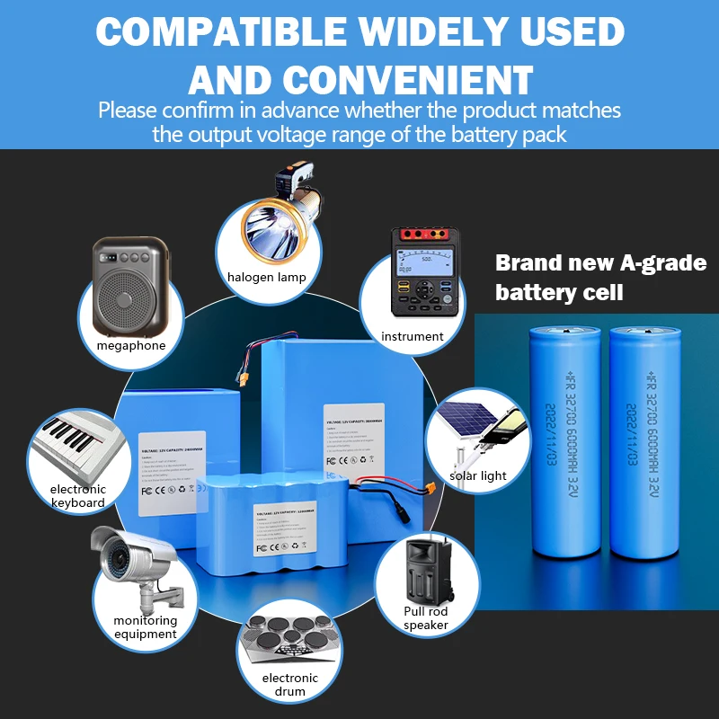 12V lithium iron phosphate battery 32700 lithium battery 24000mAH/12000mAH high-speed rechargeable mobile power solar light