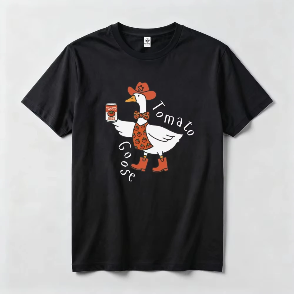Western Cowboy Goose T-Shirt Tomato Juice Funny Cartoon Duck Print Casual Summer Tee for Men Women Tops