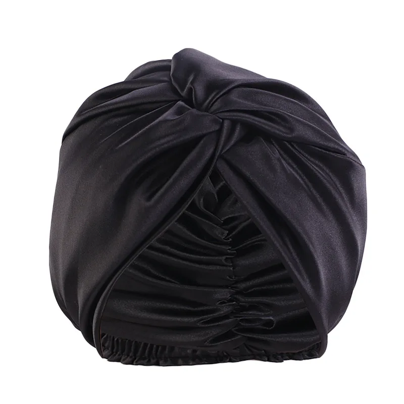 2023 New Silkly Turban Cap Forehead Cross Women's Head Wrap Double Layer Satin Bonnet Night Hat Ladies Hair Cover Sleep Cap