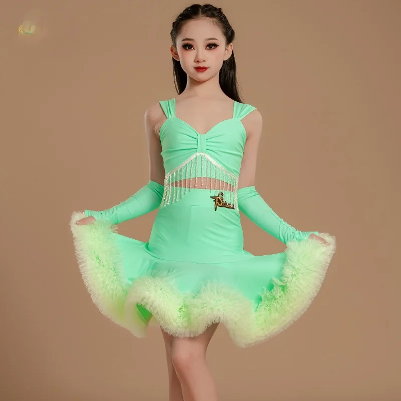 

Latin Dance Training Costume Girl New Children's Performance Costume Competition Regulations Latin dance dress