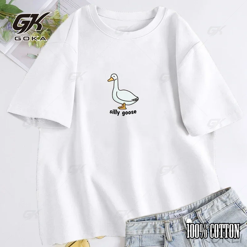 Silly Goose T-Shirt Men Trendy Unisex T Shirt Summer Cotton Short Sleeve Fuuny Goose Tshirts Tops Unisex Aesthetic Clothing