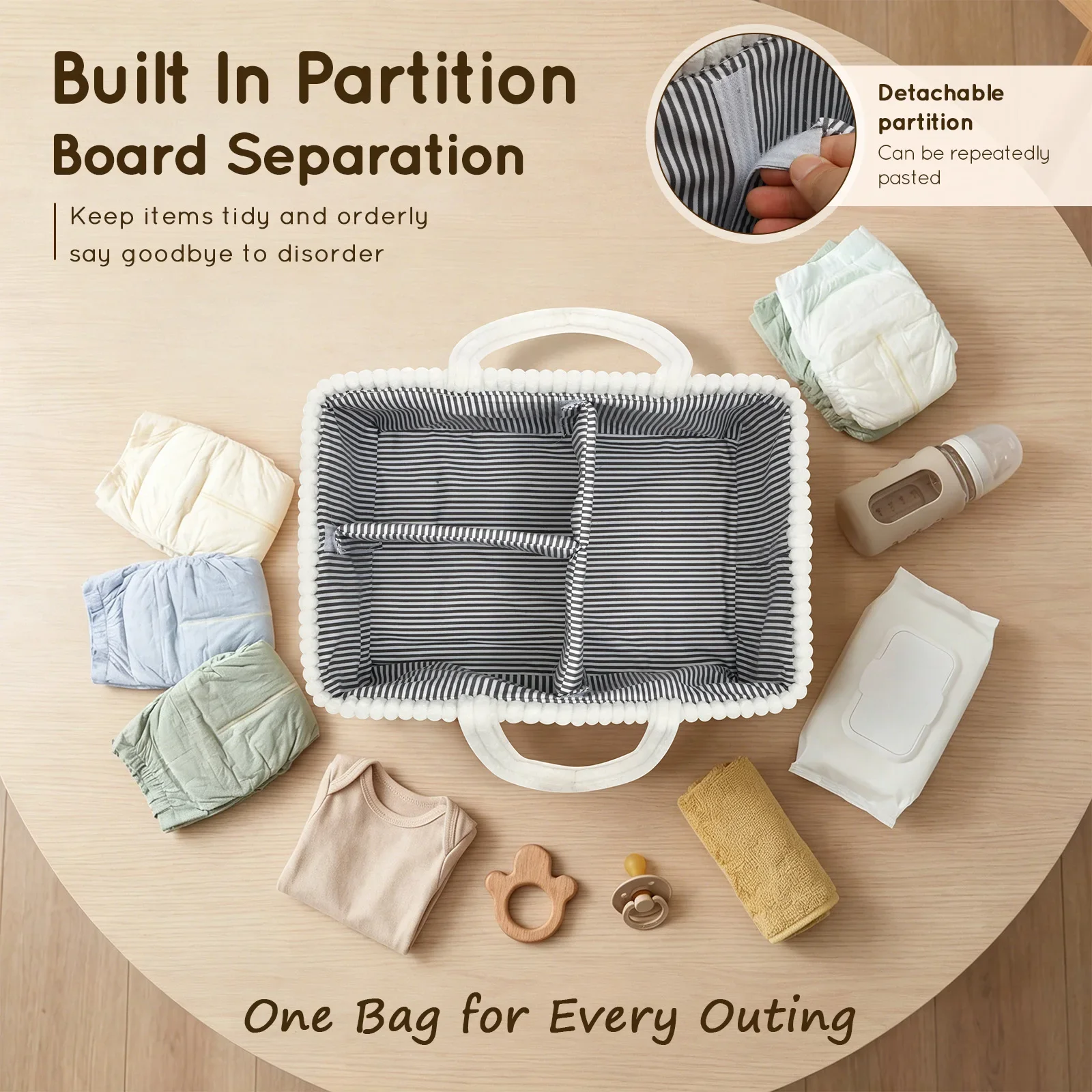 Baby Diaper Caddy Organizer Foldable Diaper Changing Storage Mommy Bag with Handle Baby Products Organizer Basket - view 5