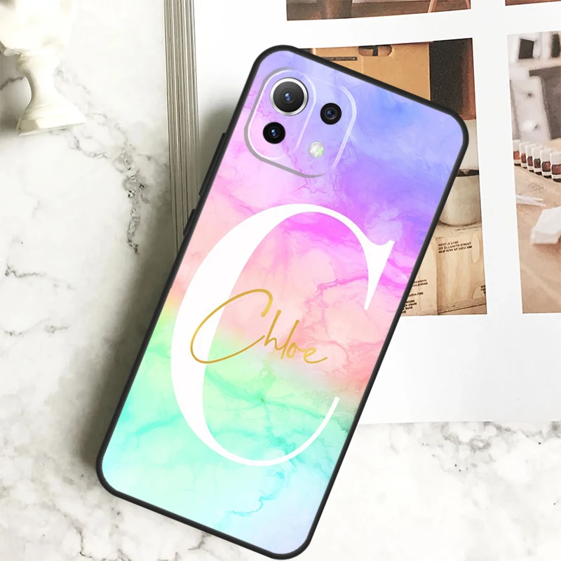 PERSONALISED initials name rainbow Case For Xiaomi 13 14 Pro Ultra 12 13 Lite 11T 12T 13T POCO F5 M6 X3 X5 X6 Pro F3 M5s Cover