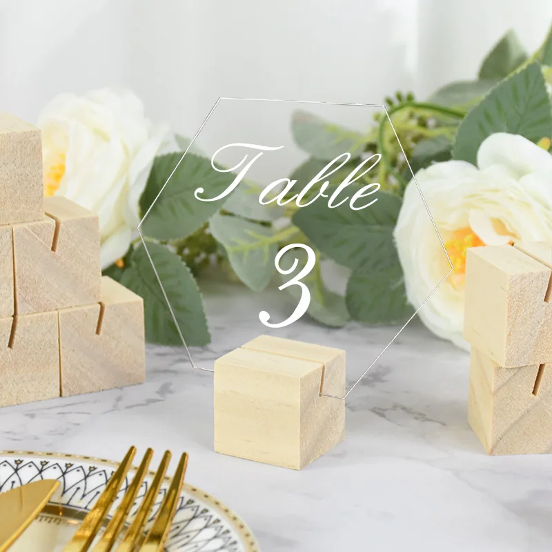 5/10 Stück Holzwürfel-Basis-Memo-Clip-Halter für Postkarten und Fotos, rustikaler Holzständer für Hochzeit, Geburtstag, Party, Tischdekoration – Detail 3