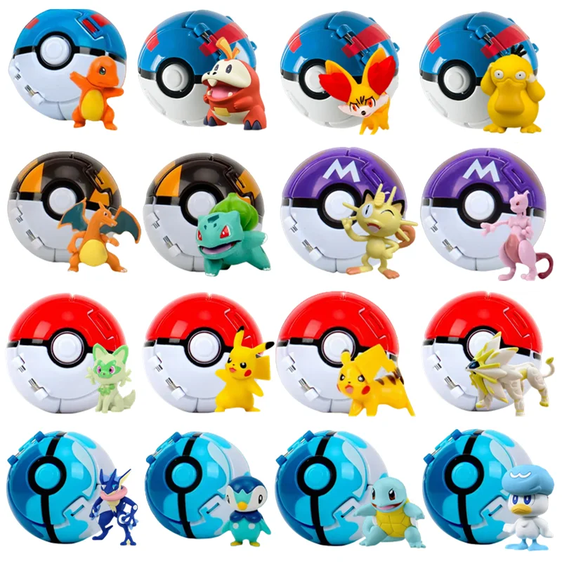 Pokemon Elf Ball Figure Pikachu Charizard Blastoise Mewtwo Pocket Monster Variant Pokeball Deformation Toys Action Model Gift