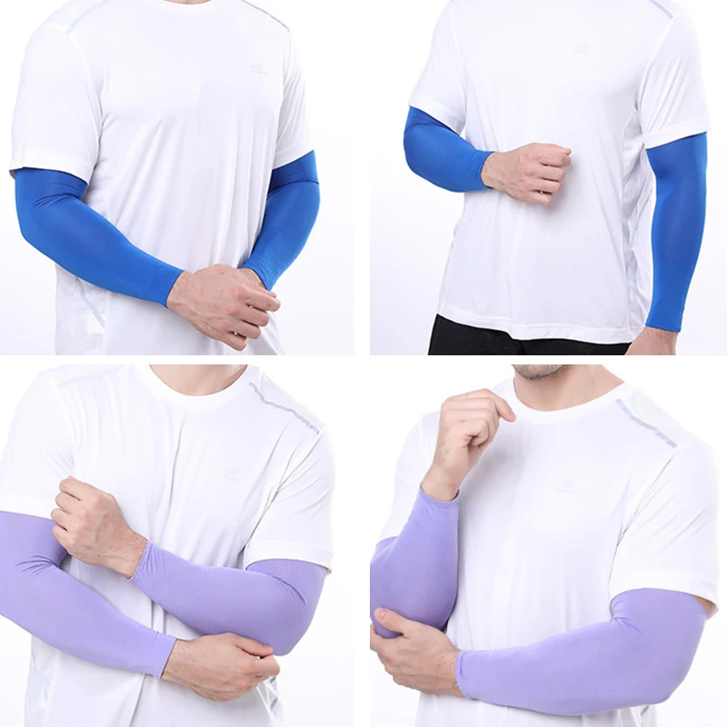 1pair Ice Silk Seamless Sleeves Summer Cooling Breathable Arm Sleeves Elastic Unisex Hand Cover Outdoor Sports Cycling Sunscreen