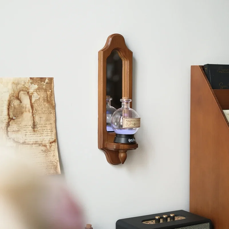 

Vintage Decorative Mirror Living Room Ins Wind Candle Holder Vintage Solid Wood Aromatherapy Figure Rack wall hang decor mirror