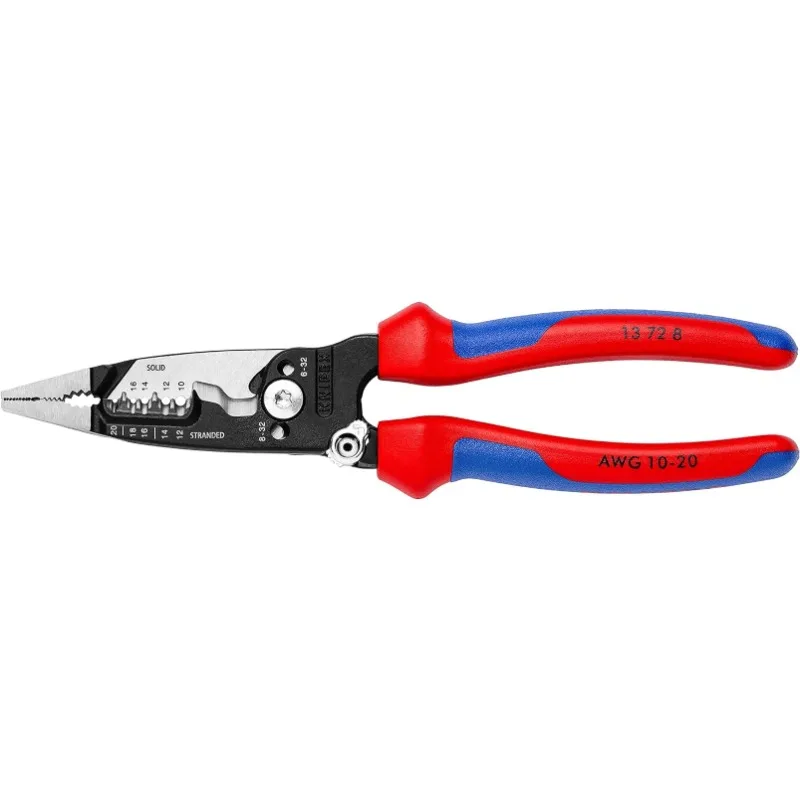 KNIPEX 13 72 8 Forged Wire Stripper, 8-Inch & 9.5-Inch Ultra-High Leverage Lineman's Pliers with Fish Tape Puller and Crimper