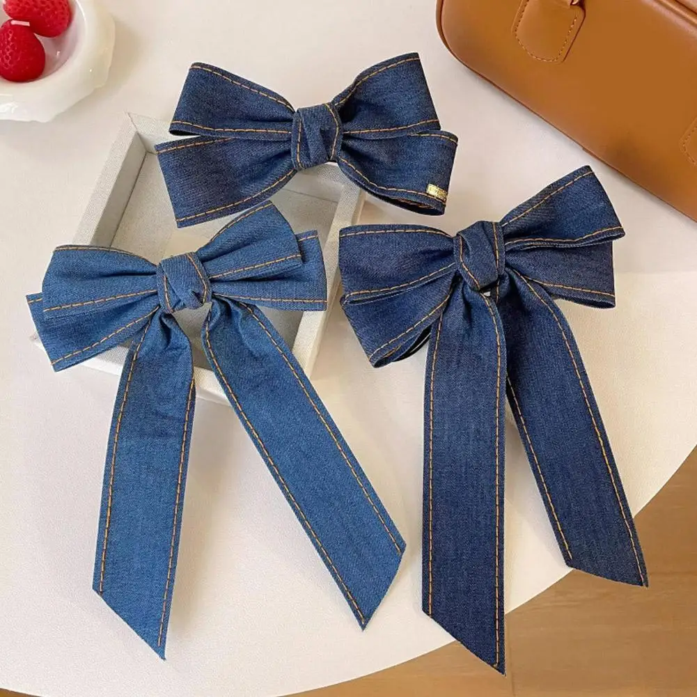 Корейский-стиль-заколка-для-волос-с-бантом-ретро-джинсовая-заколка-для-волос-с-синей-лентой-модная-заколка-в-виде-акулы-милая-элегантная-заколка-в-виде-утконоса-аксессуары-для-волос