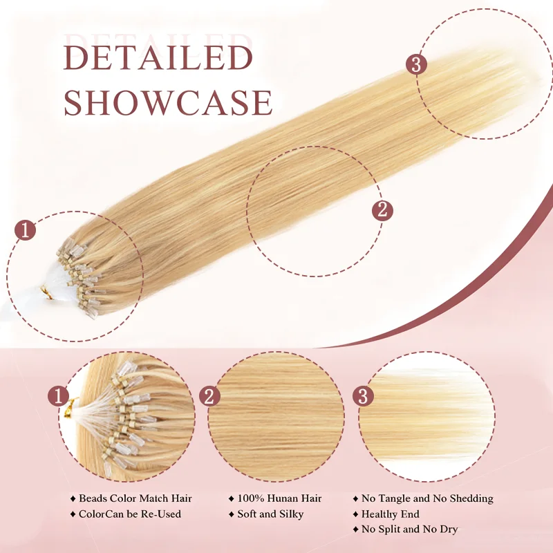 High Quality Micro Loop Human Hair Extensions Straight Silky Smooth 12 Inch To 20 Inch 30G Glossy Micro Link Hair For Daily Beauty Styling