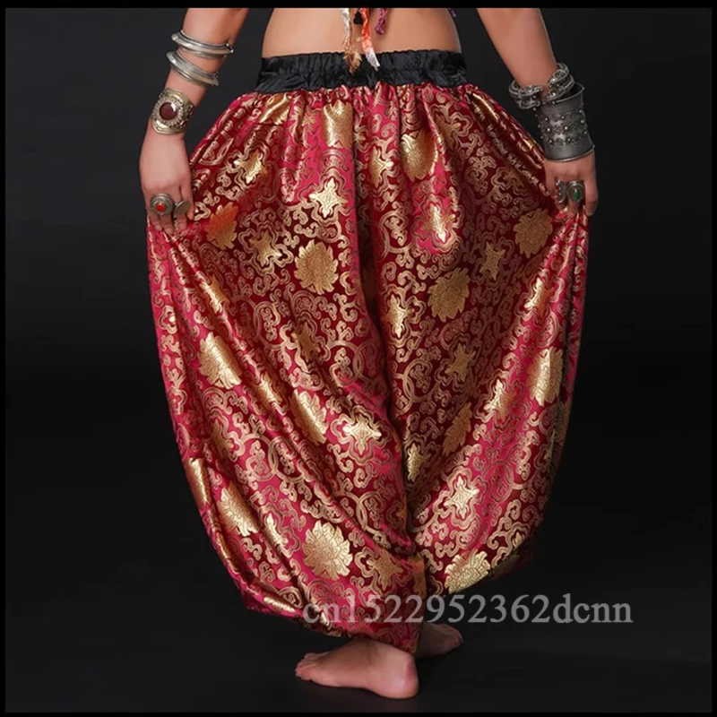 Pantalon complet en brocart unisexe, accessoires de Costume de danseuse du ventre Tribal américain, Bloomers de danse gitane, pantalon sarouel ATS doré