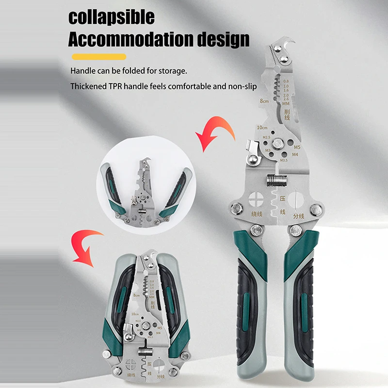 

Foldable Wire Stripper Multi-Function Pulley Tool For Crimping Splitting Winding Ideal For Electricians