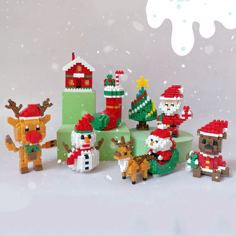 DIY Christmas Building Block Snowman Elk Santa Claus Model Micro Brick Building Block Xmas Tree Decoration Children Toy Gift