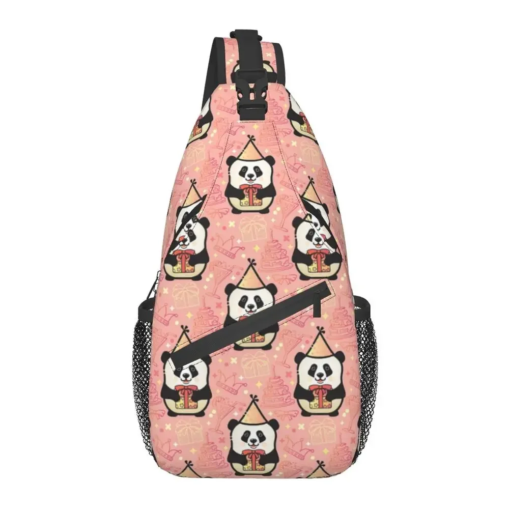 Cool Funny Panda en sombrero de fiesta bandolera Sling mochila hombres lindo Animal oso hombro pecho bolsa para senderismo