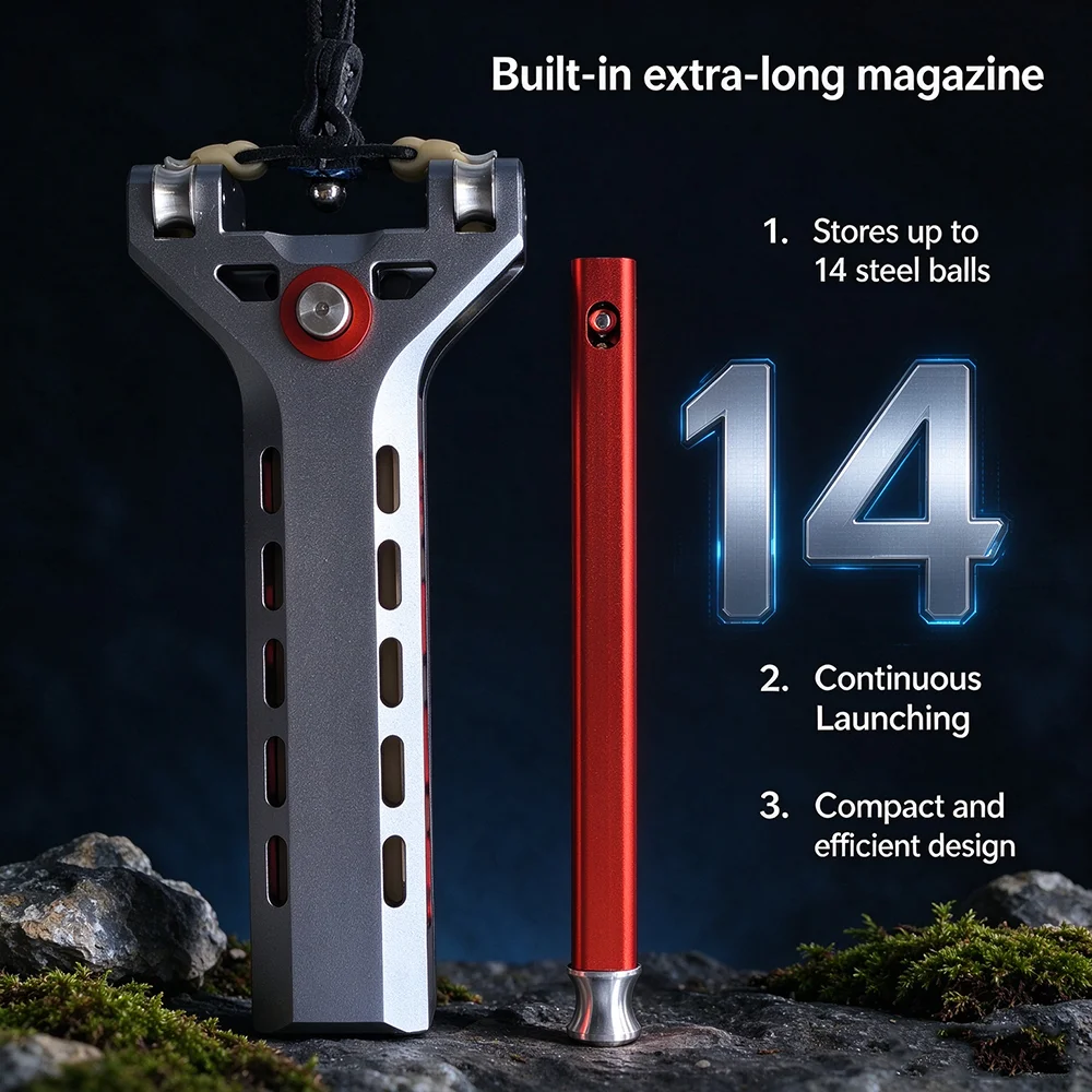 Auto‑Loading Repeating Slingshot for Adults, CNC Precision Machined Super‑Hard, Outdoor Shooting Competition Practical Use