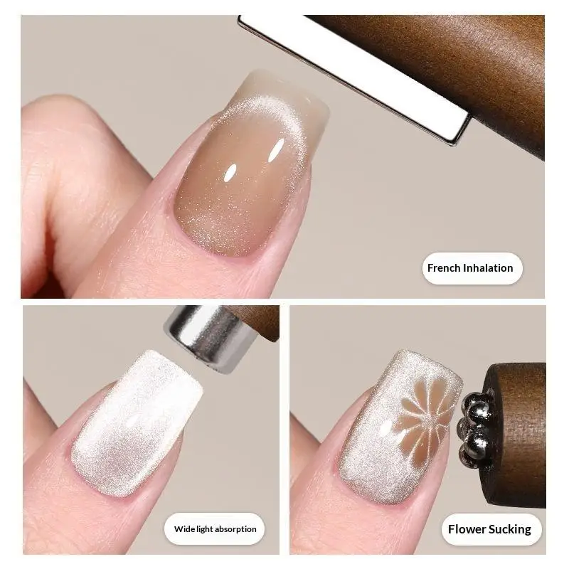 3-in-1 Cat Eye Nail Magnet Wand Exquisite Wooden Handle Magnetic Stick for Nail Art Lover Gift Gel Manicure